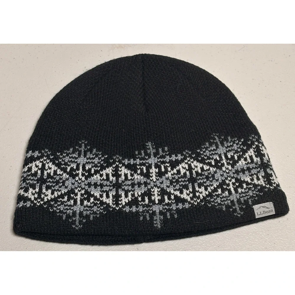 LL Bean Boundless Beanie Womens Midnight Black Snow Fair Isle Snowflake NWT